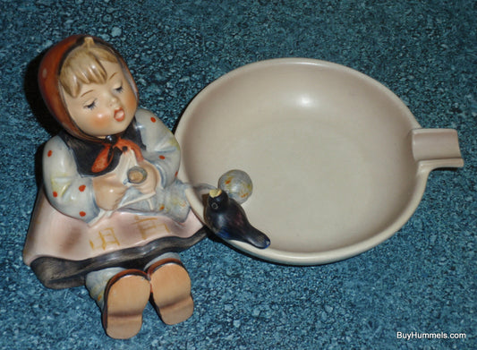 "Happy Pastime" Goebel Hummel Figurine Ashtray #62 - Girl Knitting With Black Bird!