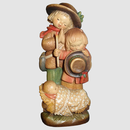 ANRI Adoration Of Christ Nativity Woodcarving Figurine 651-530 Juan Ferrandiz Signed Hand Carved Italy Wooden Children Praying Jesus