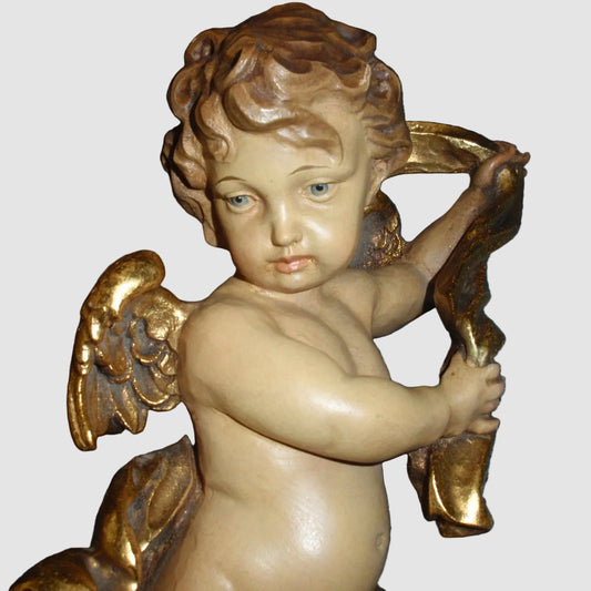 Anri Golden Cherub Angel Wood Carving Wall Hanging 79023/1 Signed Ulrich Bernardi 24k Gold Italy