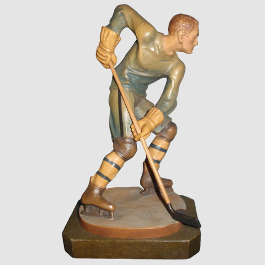 Anri Ulrich Bernardi Hockey Player Wood Carving 52354 Large #10 Stickhandling Italian Figurine