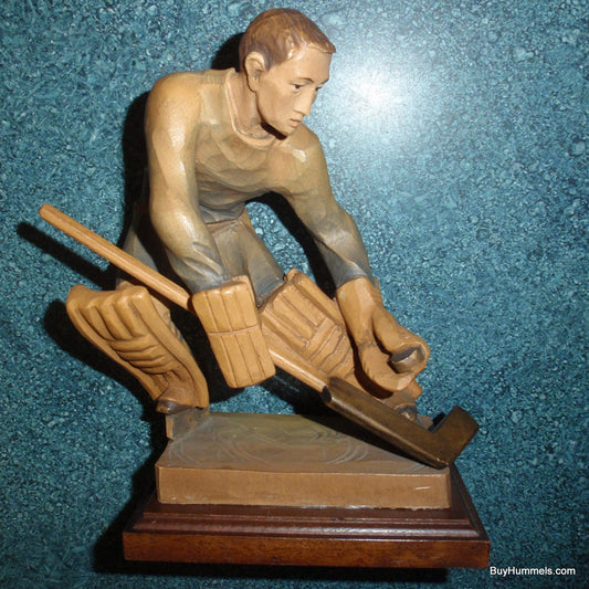 Anri Ice Hockey Goalie Figurine 52355 Ulrich Bernardi Sports Hockey Player Vintage Italy Wood Carving