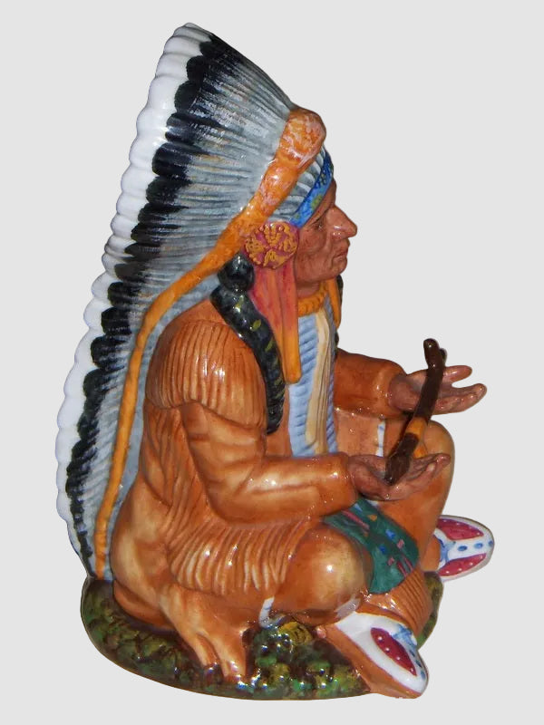 Royal Doulton The Chief Figurine HN2892 Native American Headdress Peace Pipe Vintage England Fine Porcelain