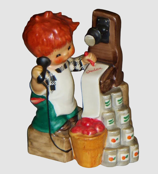 Goebel Charlot Byj Super Service Figurine BYJ 39 Redhead Boy Telephone Groceries Vintage Germany Porcelain