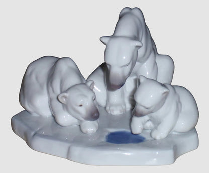"Bearly Love" Lladro Figurine #1443 - Polar Bear Family Fishing (6")
