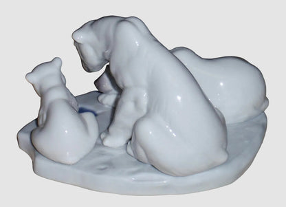 "Bearly Love" Lladro Figurine #1443 - Polar Bear Family Fishing (6")