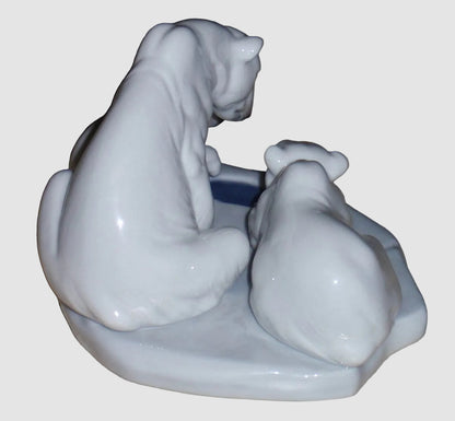 "Bearly Love" Lladro Figurine #1443 - Polar Bear Family Fishing (6")