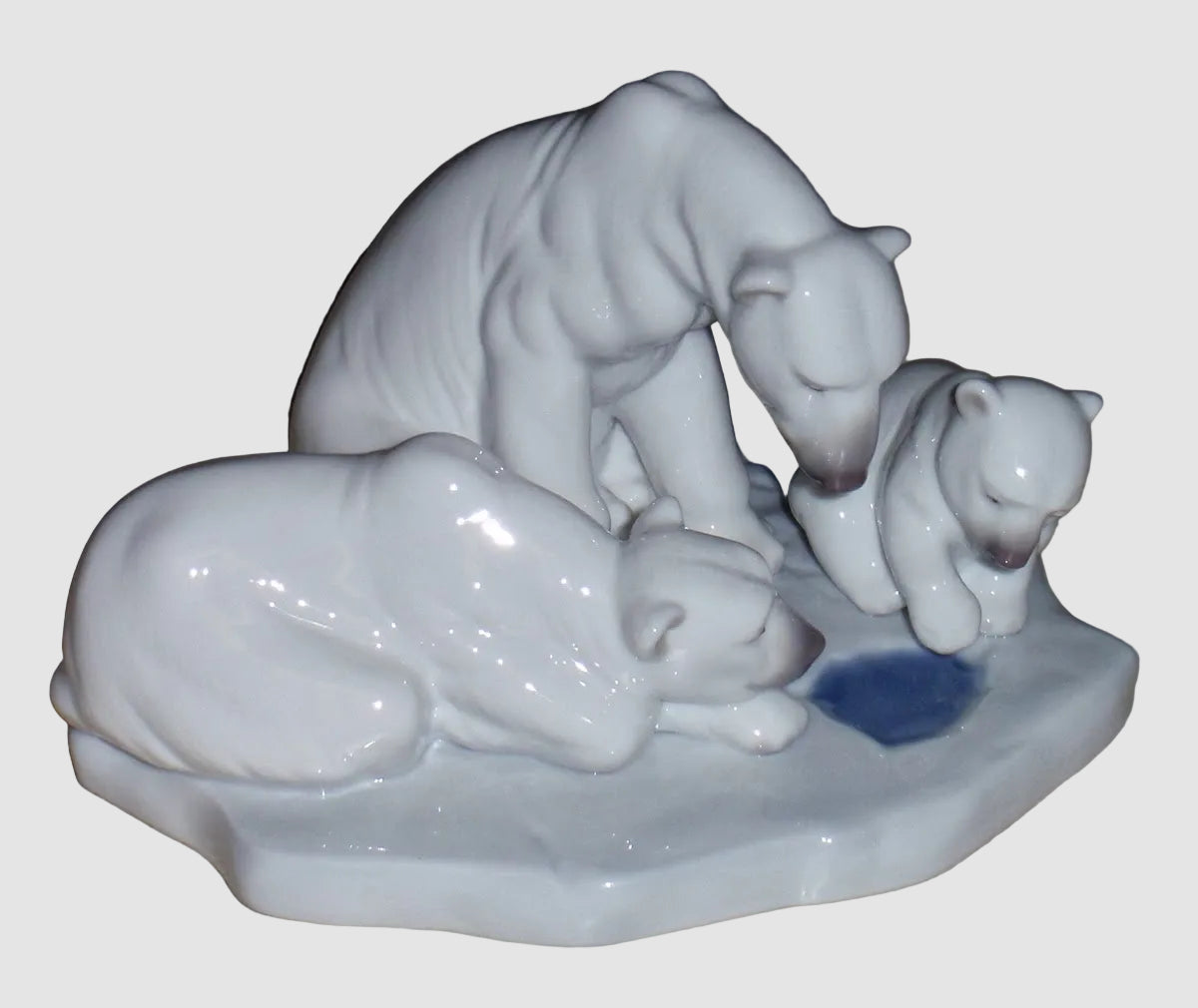 "Bearly Love" Lladro Figurine #1443 - Polar Bear Family Fishing (6")
