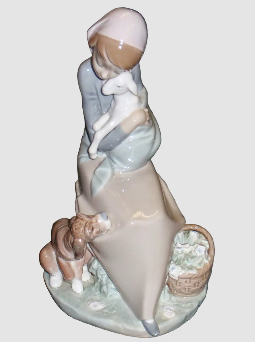 "Jealousy" Lladro Figurine #1278 - Girl With Lamb & Dog (9")