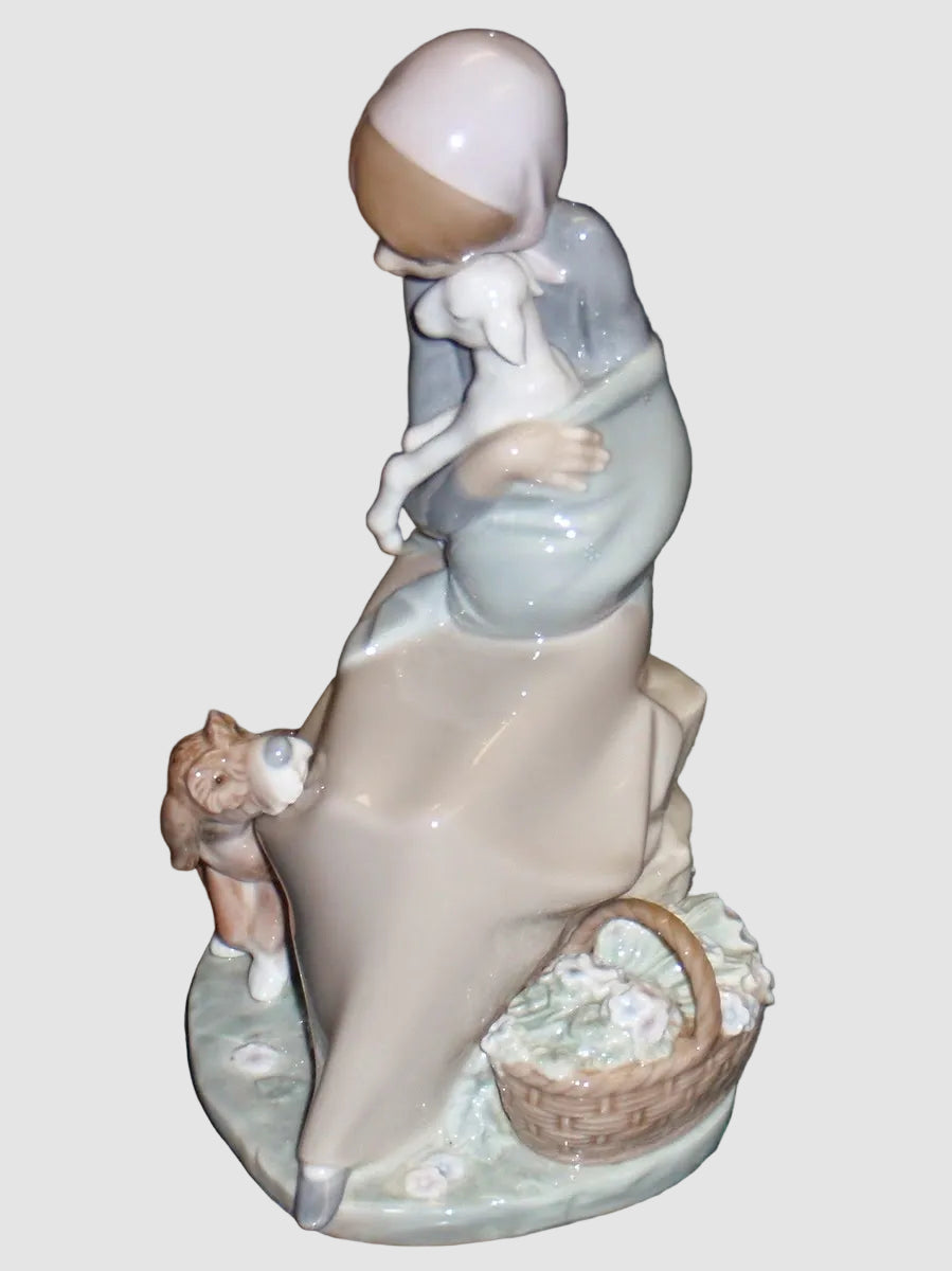 "Jealousy" Lladro Figurine #1278 - Girl With Lamb & Dog (9")