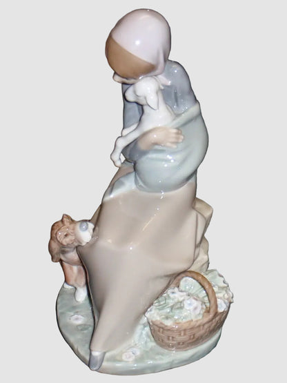 "Jealousy" Lladro Figurine #1278 - Girl With Lamb & Dog (9")