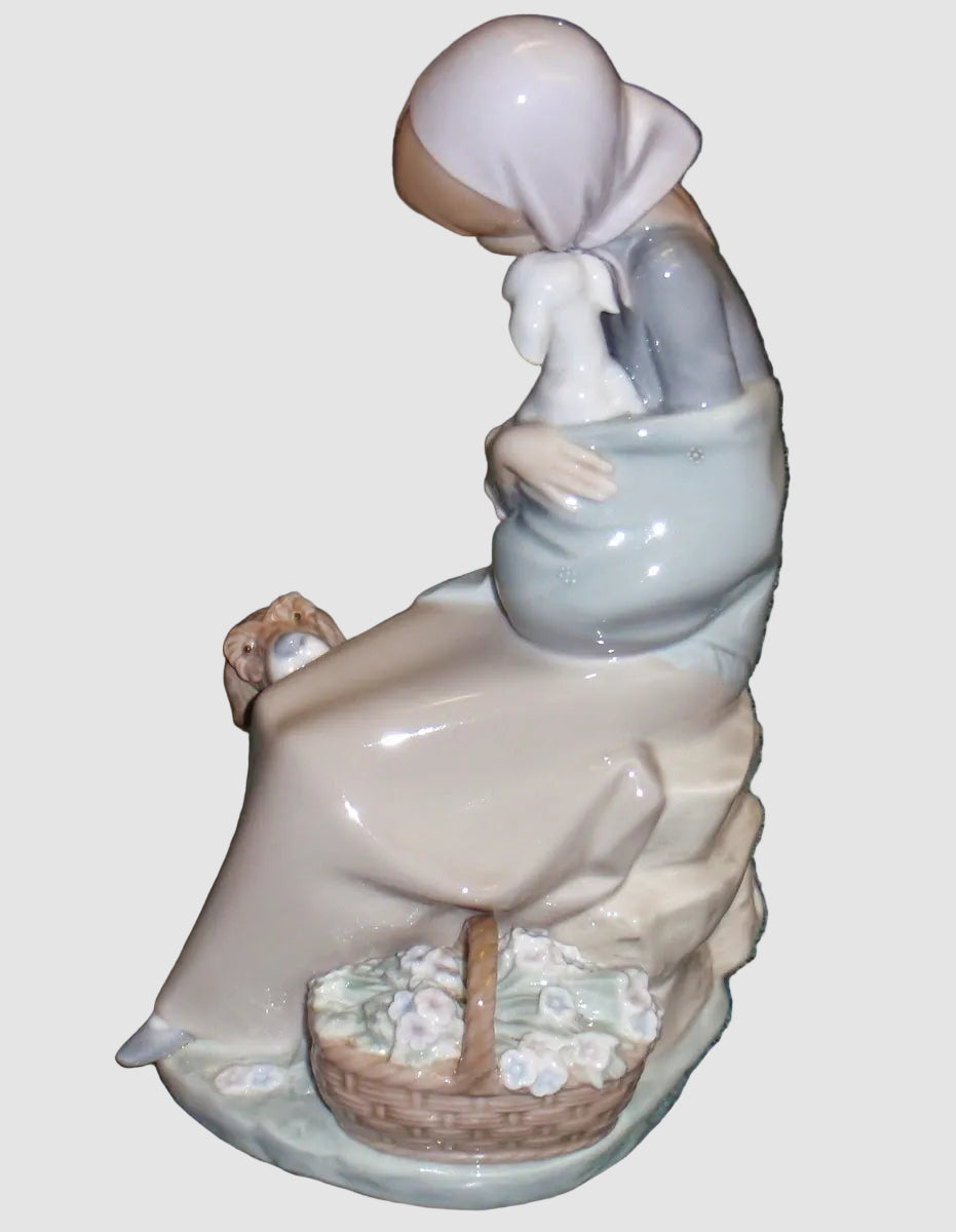 "Jealousy" Lladro Figurine #1278 - Girl With Lamb & Dog (9")