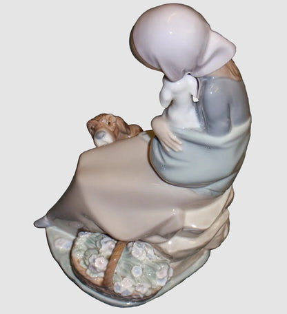 "Jealousy" Lladro Figurine #1278 - Girl With Lamb & Dog (9")
