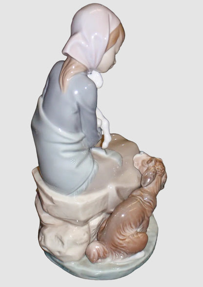 "Jealousy" Lladro Figurine #1278 - Girl With Lamb & Dog (9")