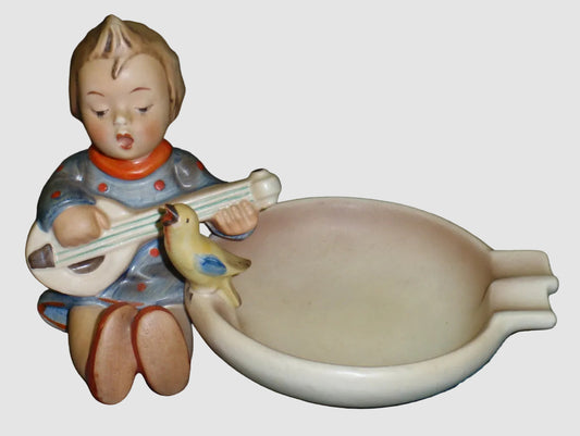 Goebel Hummel Joyful Ashtray Figurine 33 TMK2 Full Bee Reinhold Unger 1935 Guitar Bird Vintage Germany Porcelain Matte Finish