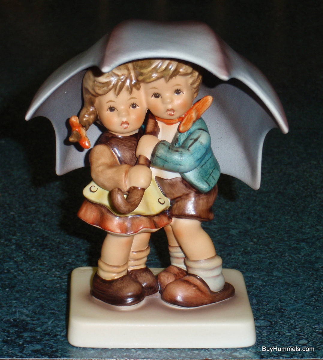 "Sunshower" Goebel Hummel Umbrella Figurine #634 2/0 - Two Children Under Big Purple Umbrella!