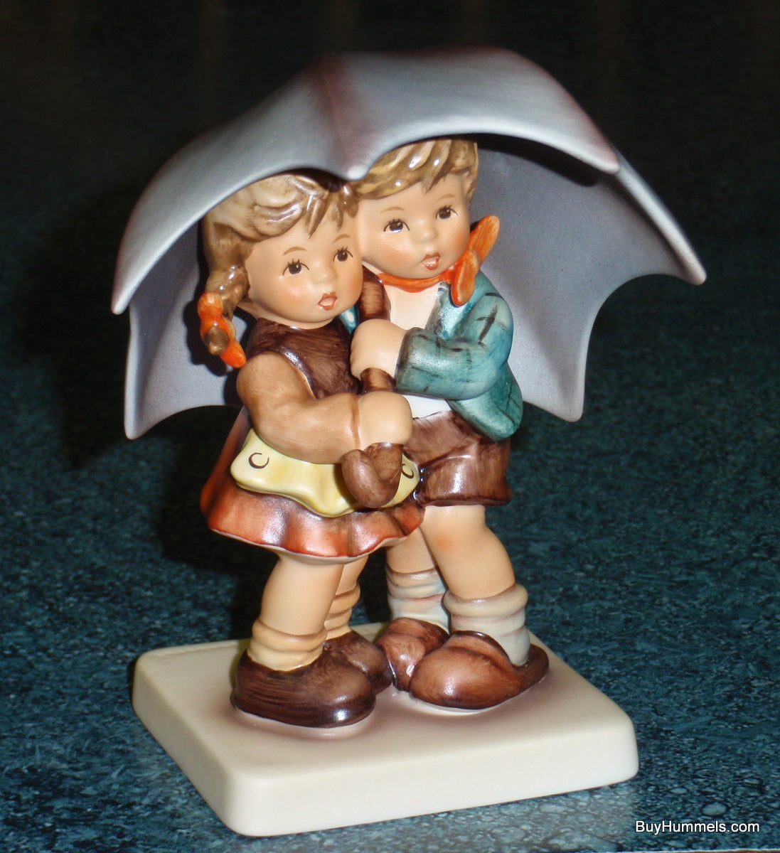 "Sunshower" Goebel Hummel Umbrella Figurine #634 2/0 - Two Children Under Big Purple Umbrella!