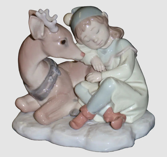 Lladro A Well Earned Rest Figurine 6897 Santa's Secret Workshop Elf Reindeer Christmas Glossy Finish Vintage Spain Fine Porcelain
