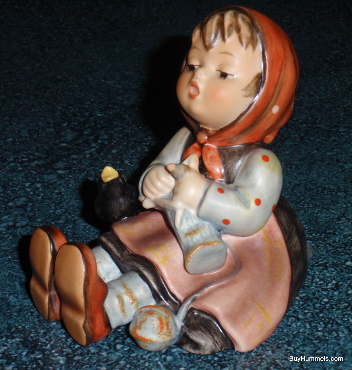 "Happy Pastime" Goebel Hummel Figurine #69 - Girl Knitting With Black Bird!