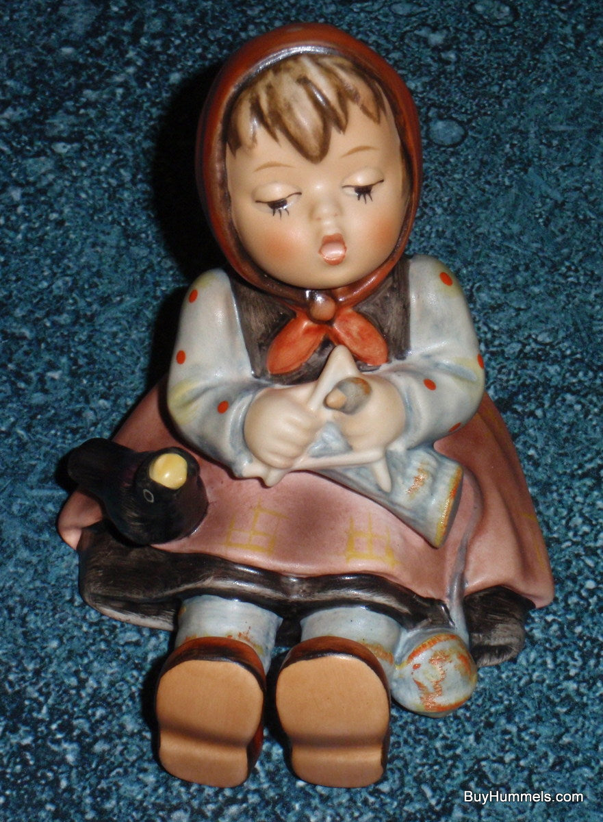 "Happy Pastime" Goebel Hummel Figurine #69 - Girl Knitting With Black Bird!