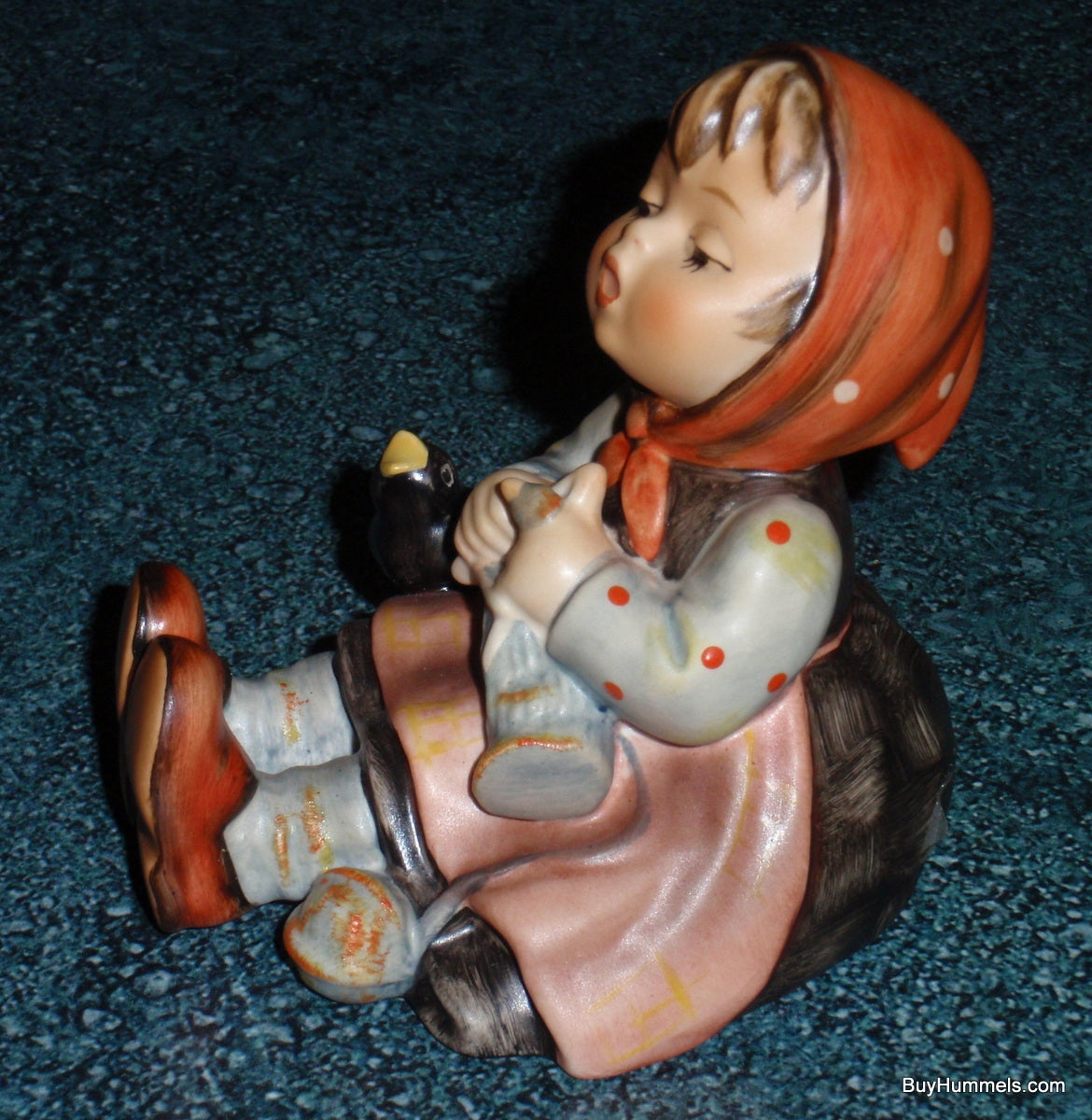 "Happy Pastime" Goebel Hummel Figurine #69 - Girl Knitting With Black Bird!