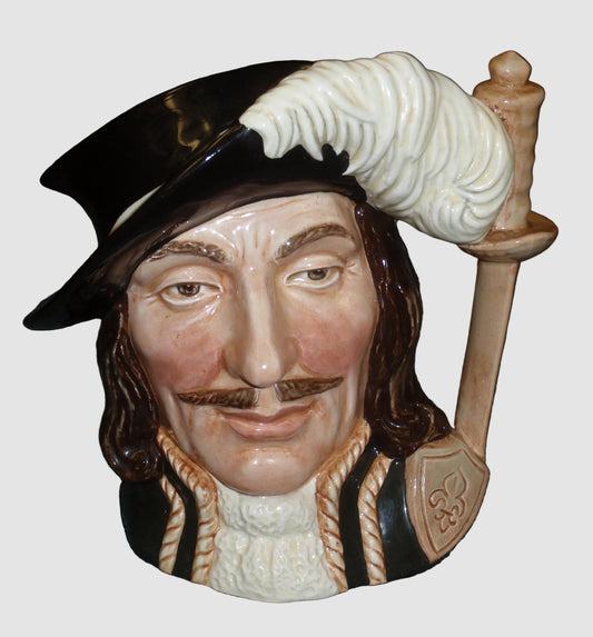Royal Doulton Athos Character Toby Jug D6439 Three Musketeers Sword Handle Black Hat White Feather Max Henk Vintage England Large