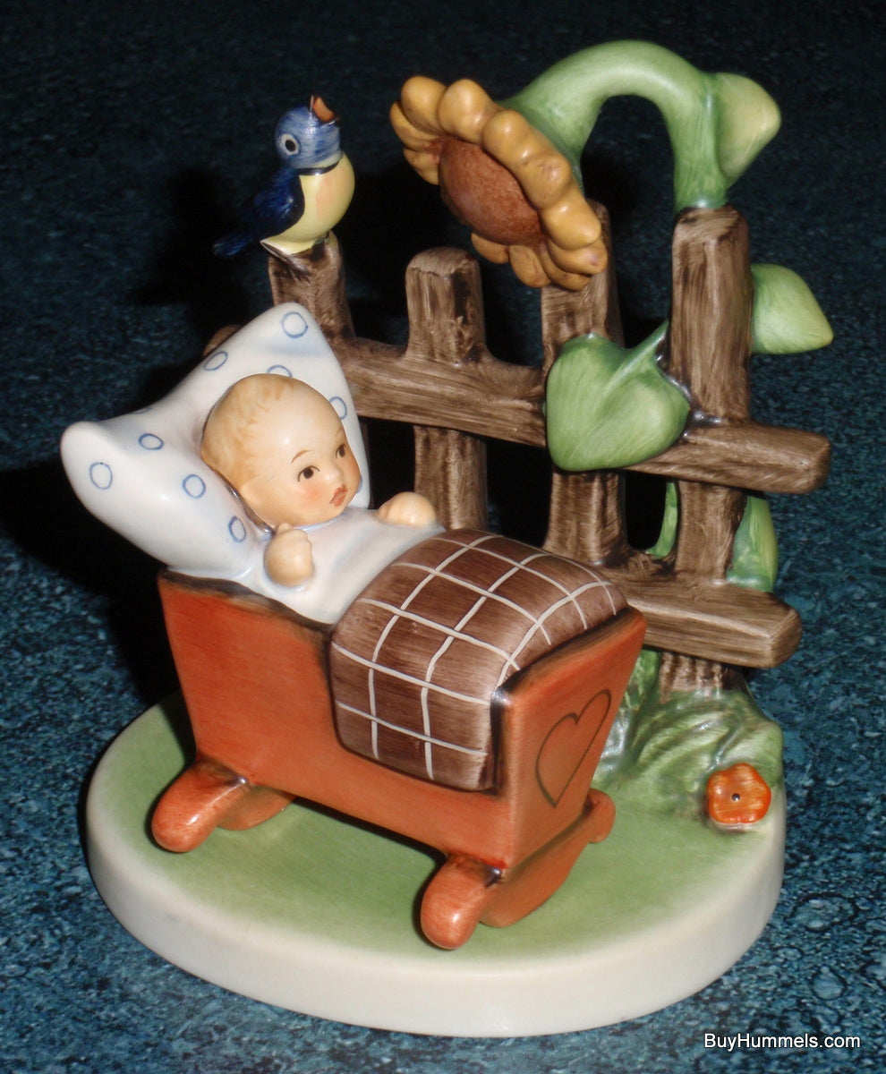 Goebel Hummel Sunny Morning #313 - 1st Issue Baby in Cradle with Sunflower - Helmut Fischer Master Sculptor - TMK8 Trademark