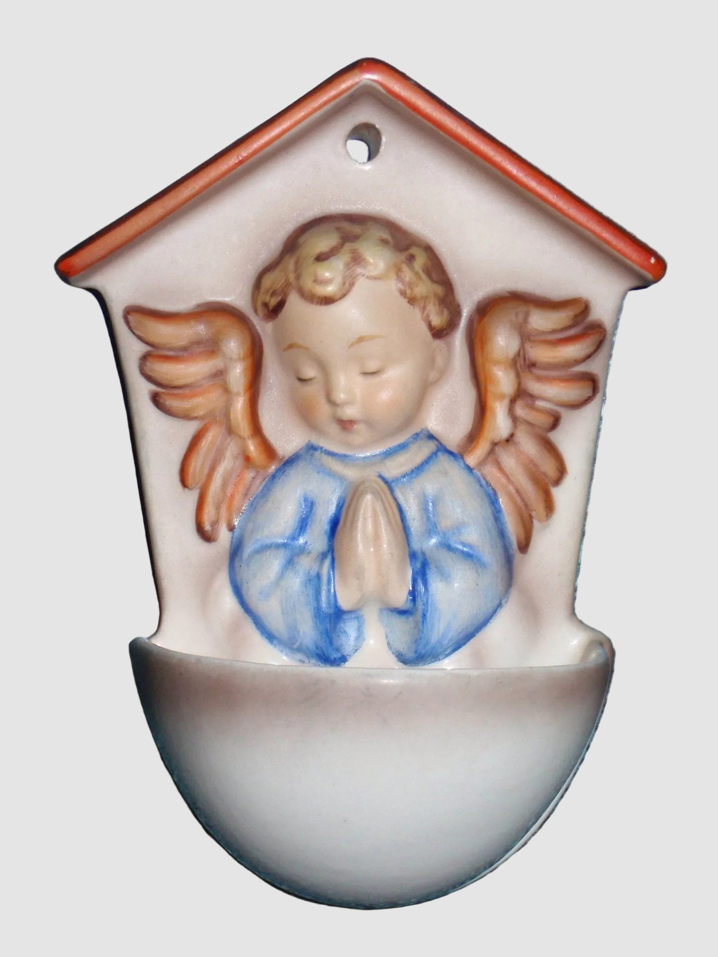 Goebel Hummel White Angel Font 75 Angelic Prayer Holy Water Font Wall Plaque Blue Angel Reinhold Unger Vintage Germany