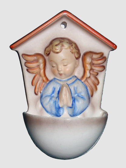 Goebel Hummel White Angel Font 75 Angelic Prayer Holy Water Font Wall Plaque Blue Angel Reinhold Unger Vintage Germany