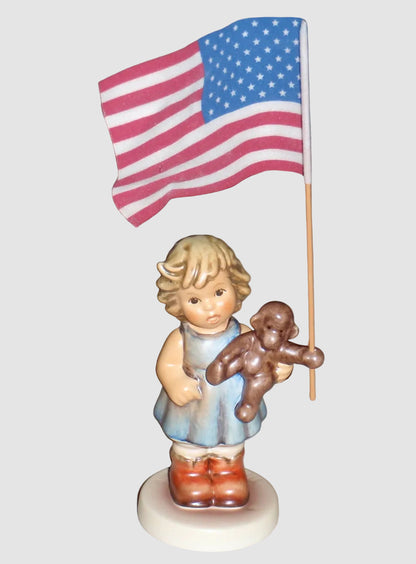 Goebel Hummel Freedom Day Figurine 2069 A Girl Monkey American Flag Special Edition TMK 8 Vintage Germany