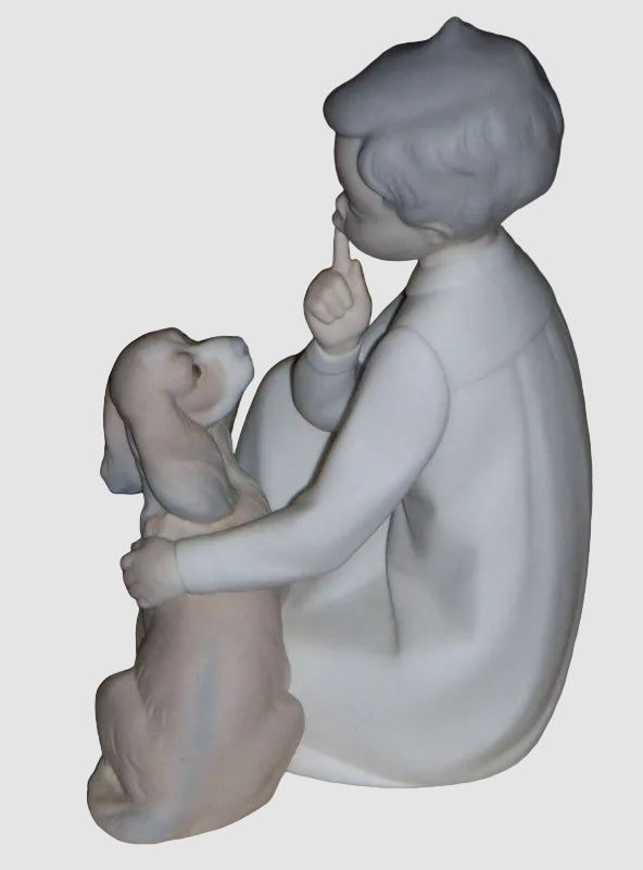 "Shhh, Quiet Puppy" Retired Lladro Figurine Matte Finish #4522 (7.75" x 5.75")
