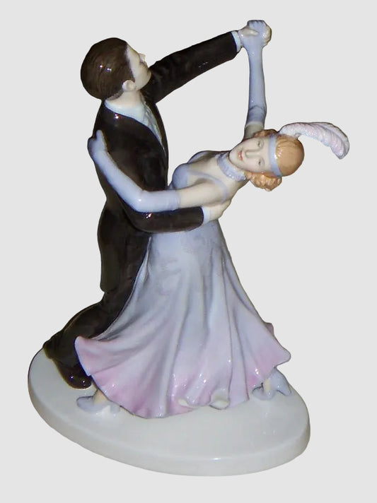 Royal Doulton The Foxtrot Figurine HN 5445 Dancing Couple Tuxedo Flapper Purple Pink Ombre Dress Perfect Pairs Thailand Porcelain