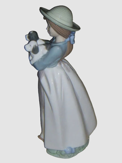 "What An Armful" Lladro Nao Figurine #1156 - Girl With Puppies (10")
