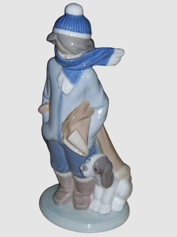 "Winter" Lladro Daisa Figurine #5220 - Boy With Dog (8")