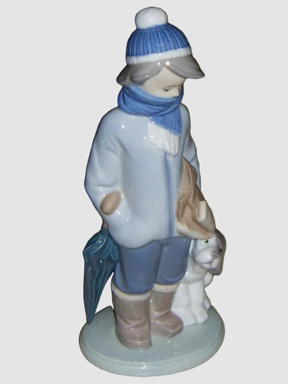 "Winter" Lladro Daisa Figurine #5220 - Boy With Dog (8")