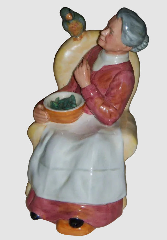 Royal Doulton Pretty Polly Figurine HN 2768 William K Harper Golden Years Old Woman Pet Bird Parrot Vintage England Porcelain Bone China