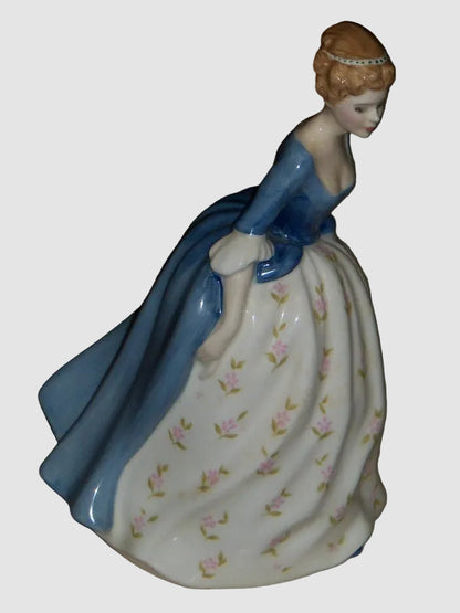 Royal Doulton Alison Figurine HN 2336 Peggy Davies Pretty Ladies Collection Woman Blue Dress Pink Flowers Vintage England Porcelain Bone China