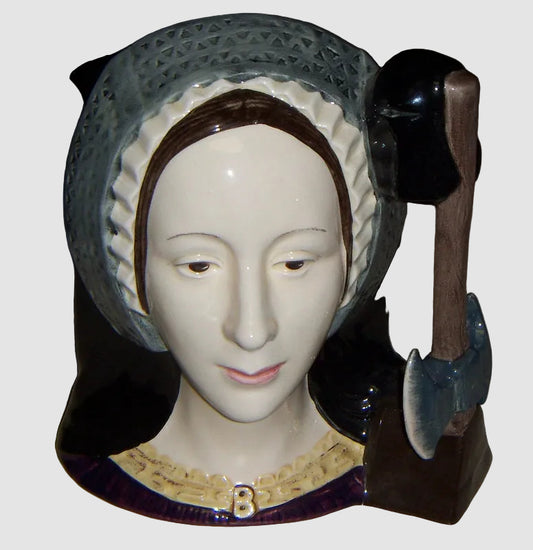 Royal Doulton Anne Boleyn Character Jug D6644 Large Queen Axe Block Handle Historic Tudor Vintage England Porcelain Bone China