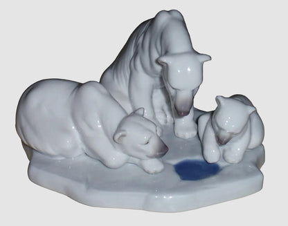 "Bearly Love" Lladro Figurine #1443 - Polar Bear Family Fishing (6")