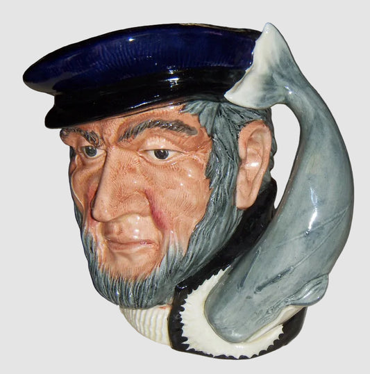 Royal Doulton Captain Ahab Character Jug D6500 Large Moby Dick Whale Handle Literary Hero Grandpa Chic Vintage England Porcelain