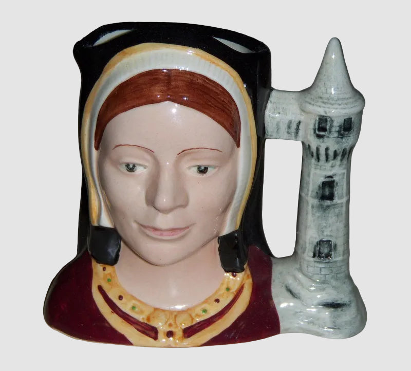 Royal Doulton Catherine of Aragon Character Jug D6657 Medium Alan Maslankowski Royalty Series Toby Mug Pitcher Castle Vintage England Porcelain Glossy Finish