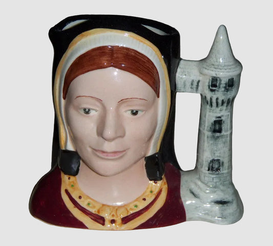 Royal Doulton Catherine of Aragon Character Jug D6657 Medium Alan Maslankowski Royalty Series Toby Mug Pitcher Castle Vintage England Porcelain Glossy Finish