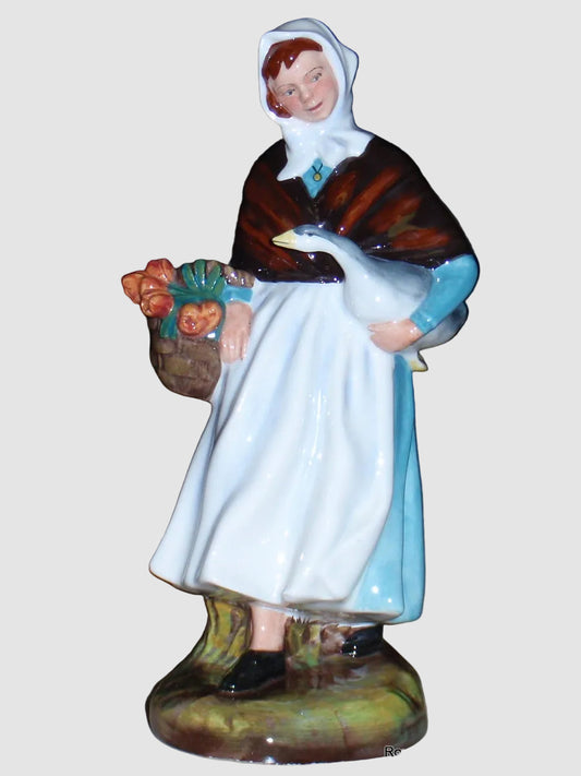 Royal Doulton Country Lass Figurine HN1991 Girl Goose Basket Flowers Leslie Harradine Vintage England Farm Life