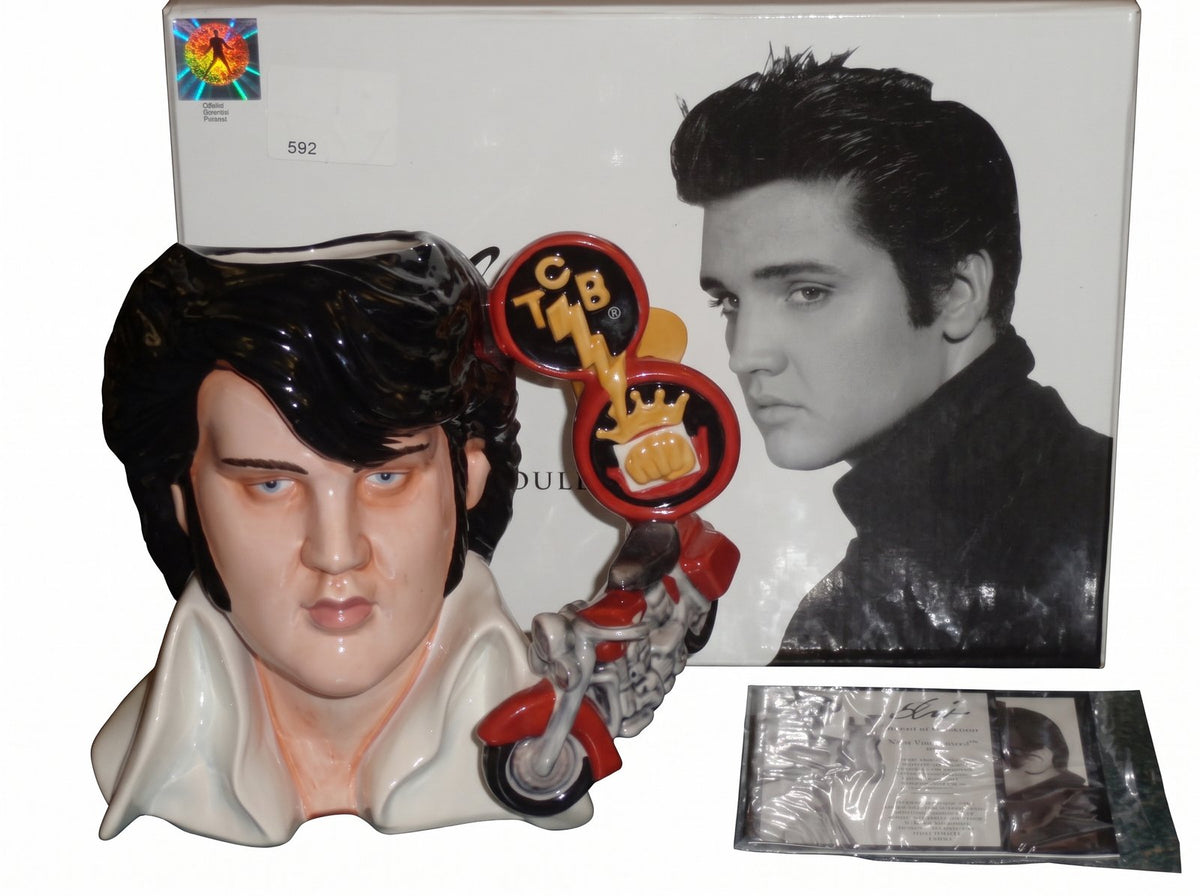 Royal Doulton Elvis Presley Viva Las Vegas Character Jug EP10 Tim Potts TCB Motorcycle Handle Limited Edition Vintage Porcelain Glossy Finish