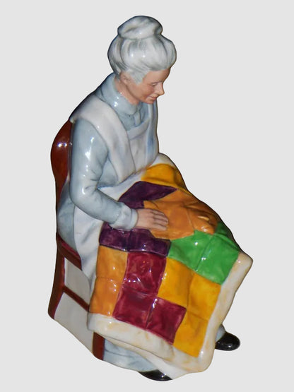 Royal Doulton Eventide Figurine HN 2814 Grandmother Patchwork Quilt William K Harper Vintage England Porcelain Bone China