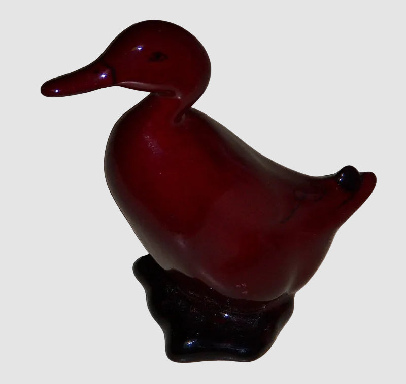 Royal Doulton Flambe Duck Figurine HN806 Small Version Red Glossy Glaze Ceramic Animal Collectible Vintage