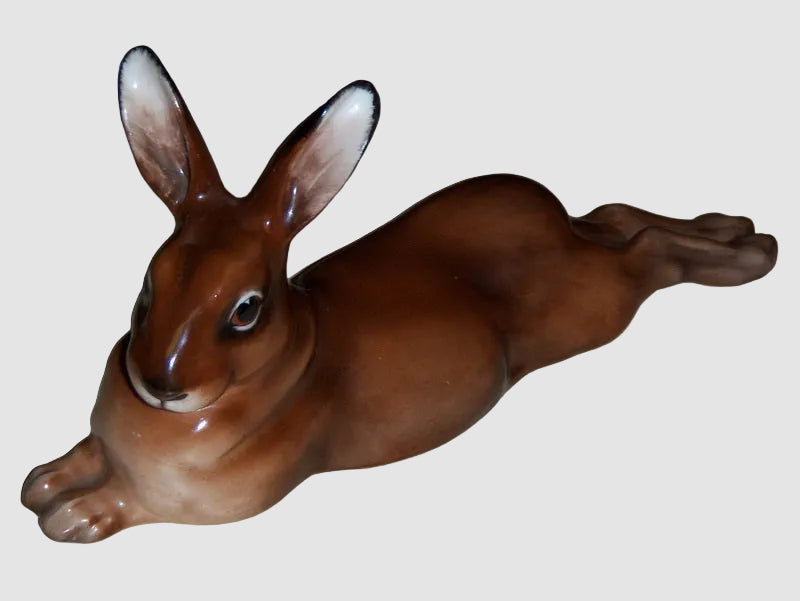 Royal Doulton Hare Lying Figurine HN 2593 Animals Farm and Country Series Large Rabbit Woodland Vintage England Porcelain Glossy Finish