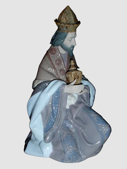 Lladro King Gaspar Figurine 1424 Nacimiento Nativity Large Wise Man Kneeling Vintage Spain Fine Porcelain