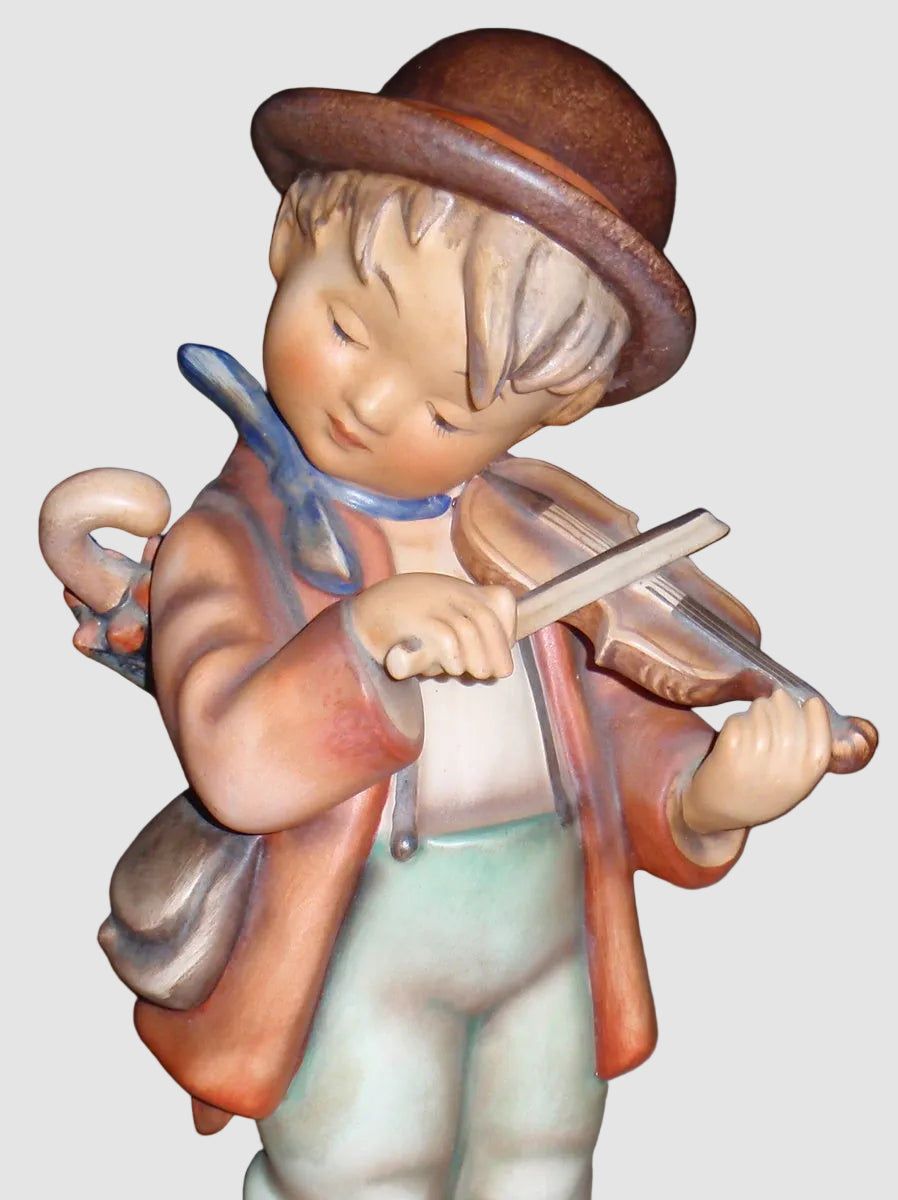 Goebel Hummel Little Fiddler Figurine 2/II Boy Playing Violin Umbrella Hat Classic Huge Vintage Germany Porcelain