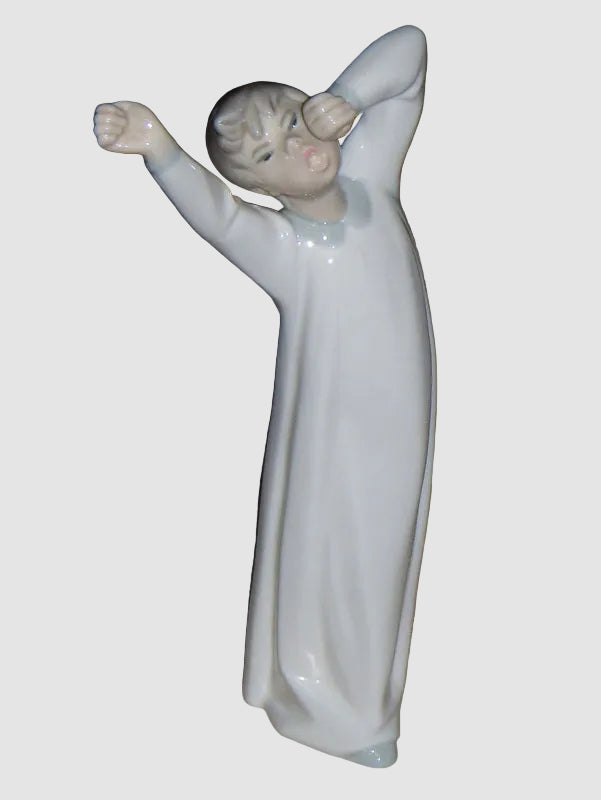 Lladro Figurine Boy Awakening Yawning Stretching 4870 Nightshirt Spanish Porcelain Glossy Finish Vintage
