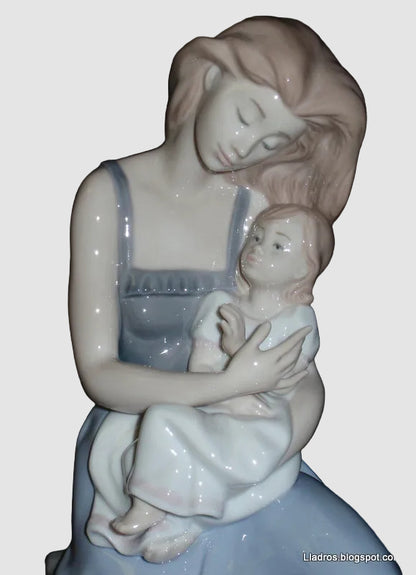 Nao Lladro My Little Girl Figurine 1297 Mother Daughter Blue Dress Vintage Spain